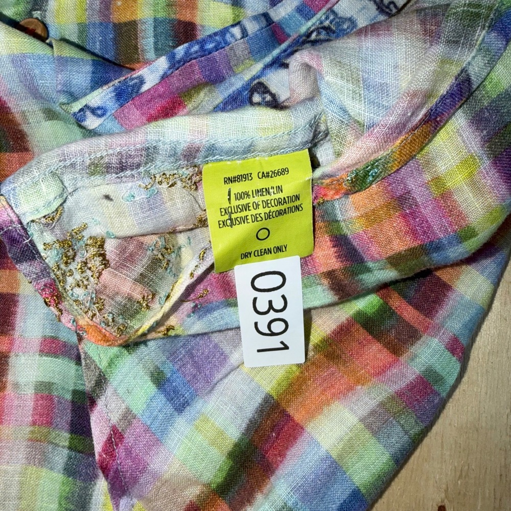 Robert Graham Mens XL Linen Plaid Short Sleeve Button Down Shirt Gold Embroidery - Picture 3 of 6